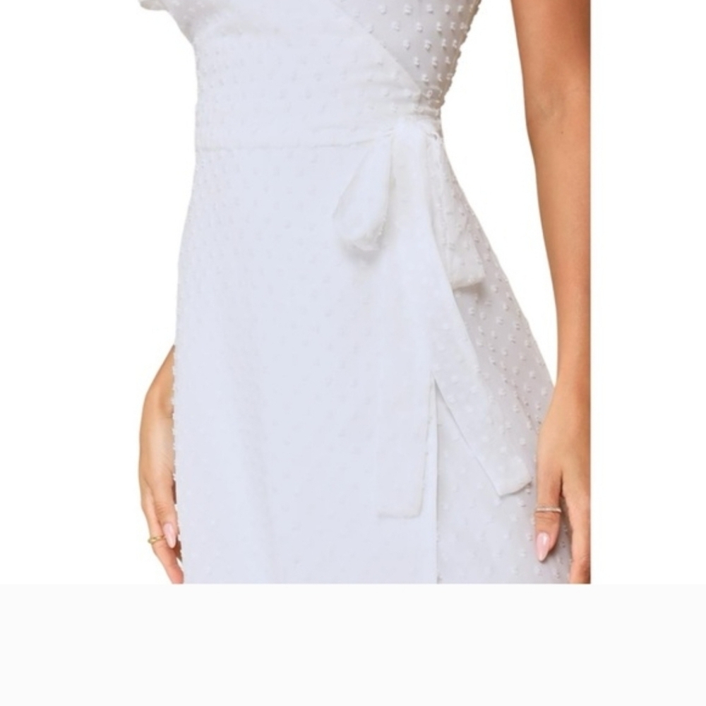 Lulu's - White Swiss Dot Flutter Sleeve Wrap Mini Dress. Size XL. NWT! - Picture 5 of 8